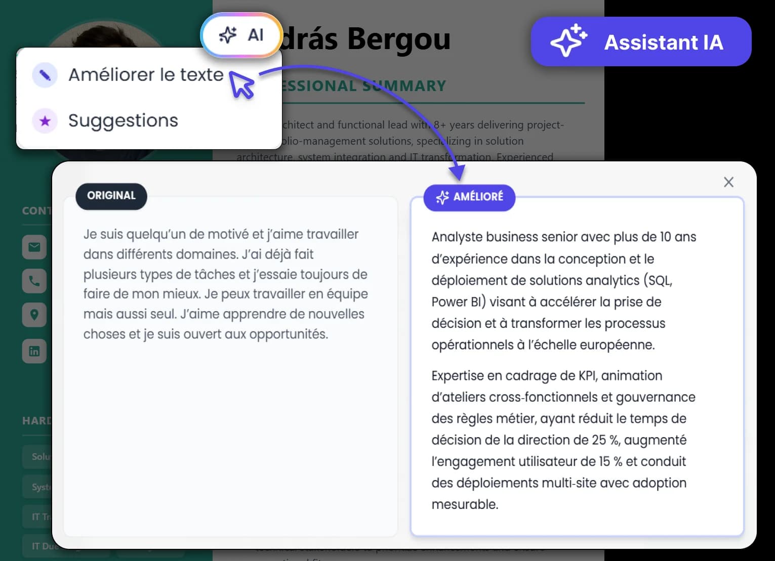 Comparaison d’amélioration IA — Original vs Amélioré